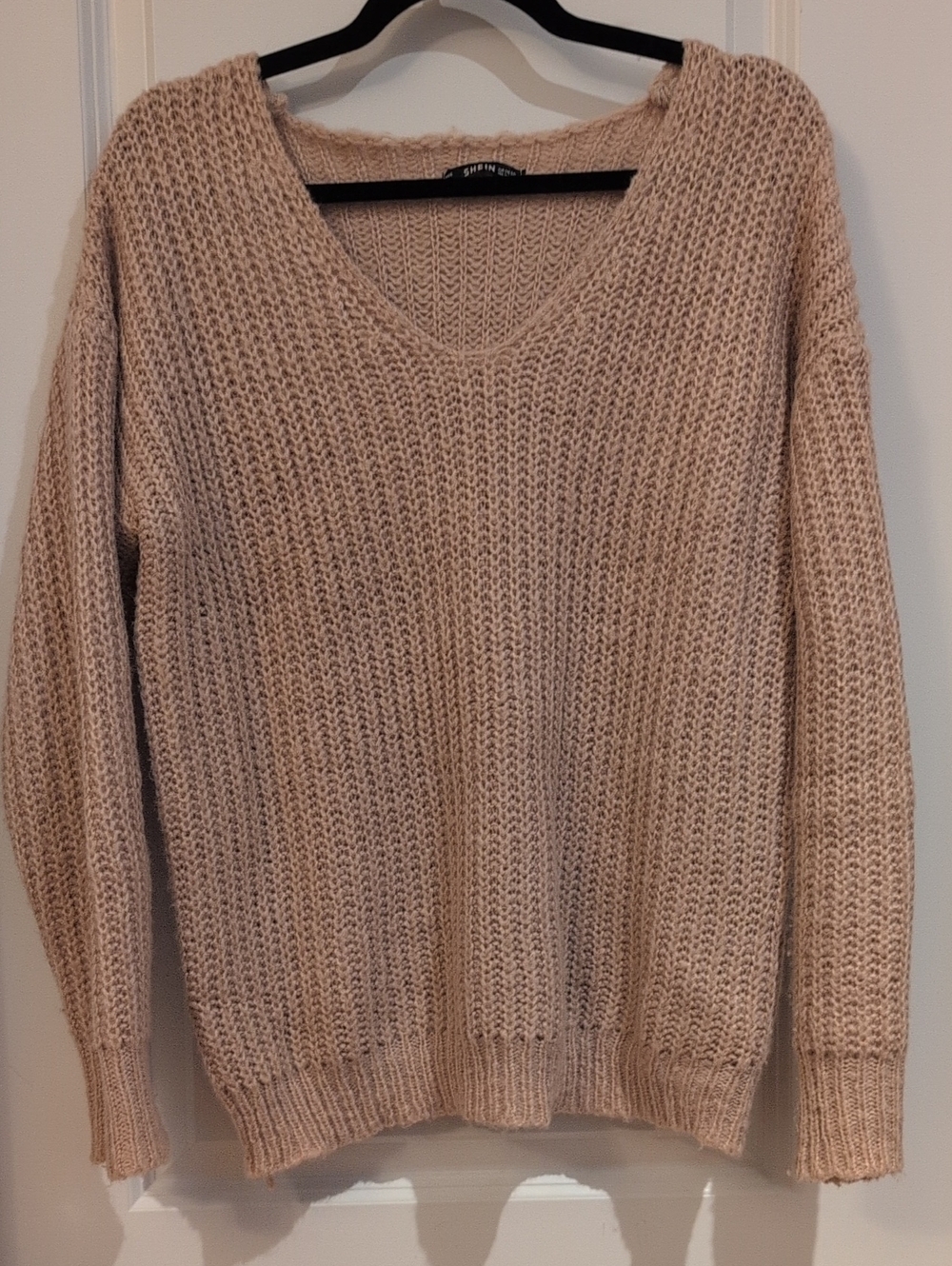 SHEIN Chunky V-Neck Knit Sweater, Light Pink, Fits M/L